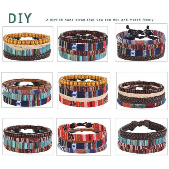 24pcs Men Women Linen Hemp Cords Wood Beads Ethnic Tribal Bracelets Leather Wristbands Friendship Bracelet For Men Women 24pcs Men Women Linen Hemp Cords Wood Beads Ethnic Tribal Bracelets Leather Wristbands Friendship Bracelet For Men Women